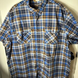 Ariat Men's Casual to western Blue and Yellow Plaid Shirt